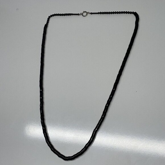 RARE Vintage Black Stacked Snake Beads Long Necklace Unique!   SL17 - Picture 11 of 15